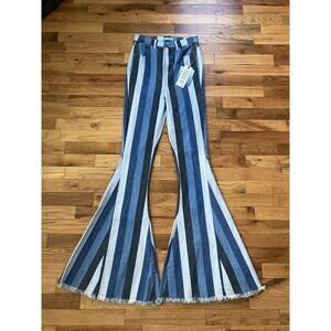 Show Me Your MuMu Navy and White Striped Wide Leg Jeans